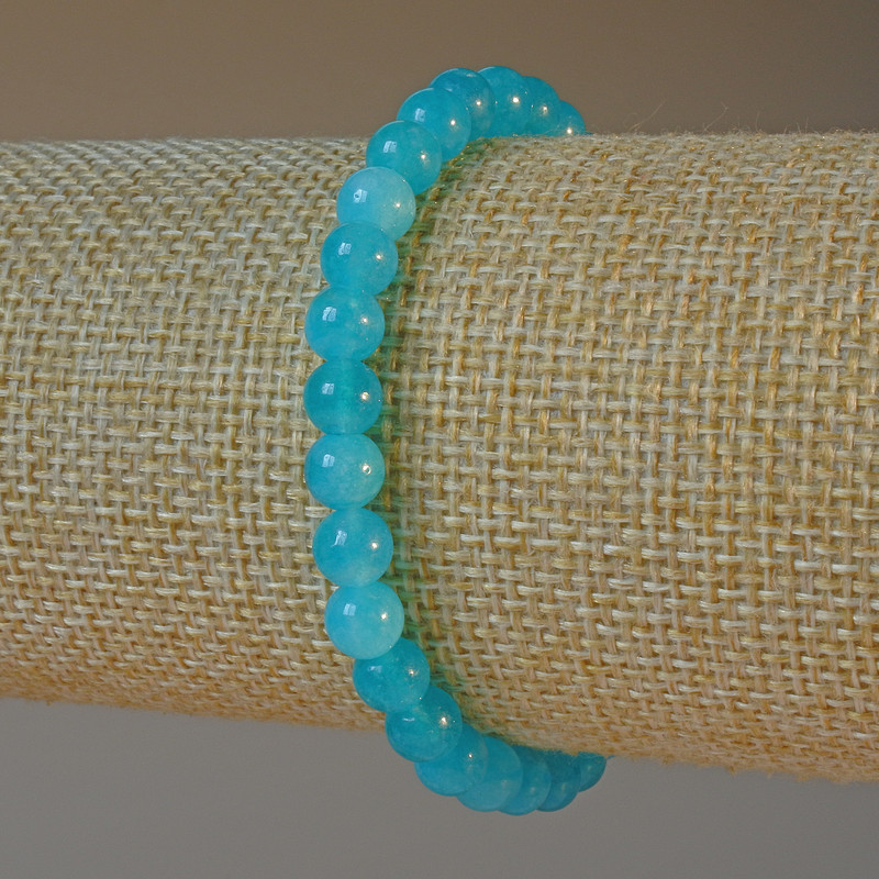 Aquamarine Bracelet, Natural Stone, Smooth Bead, 6 mm Diameter ±, 18 cm Length ± (Stretch)