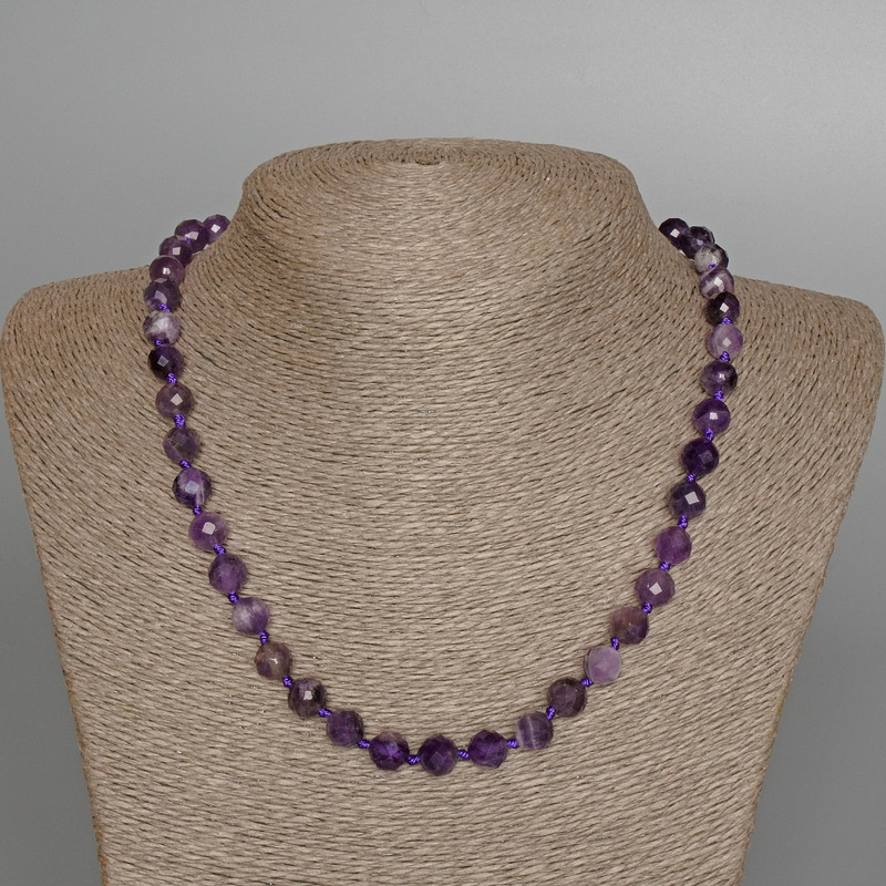 Amethyst Necklace with Faceted Bead, 8 mm diameter, 49 cm length ±