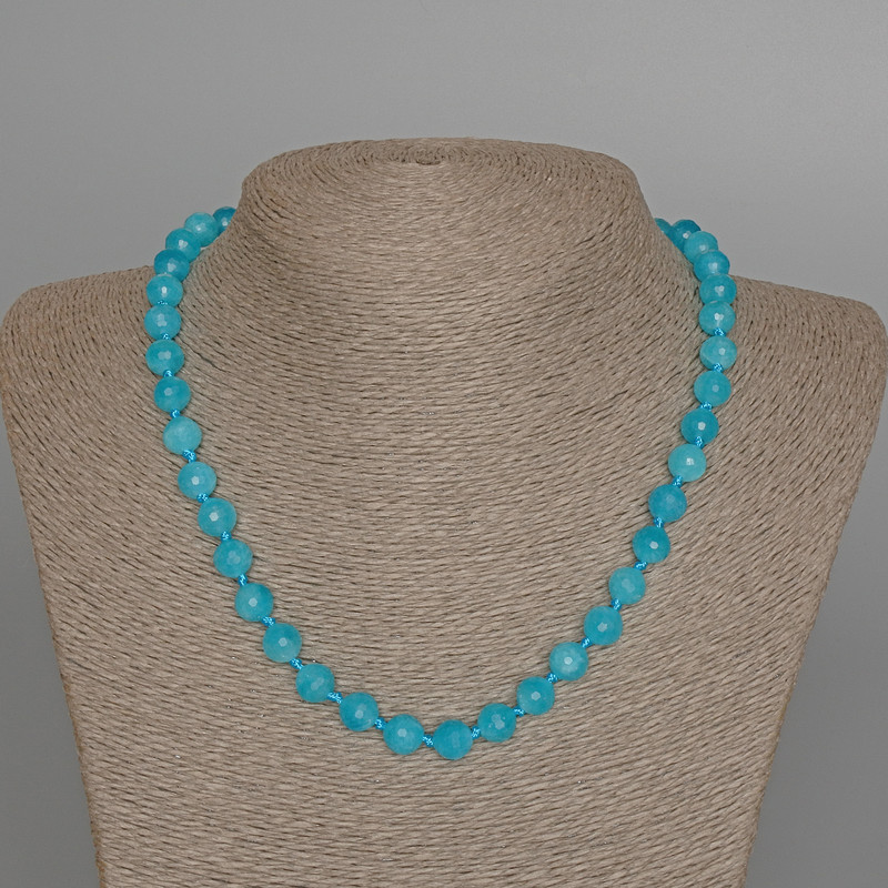 Aquamarine necklace with natural stone, faceted bead, diameter 8mm+-, length 47cm+-