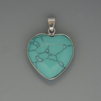 Heart pendant Turquoise (artificial), diameter 26×26mm ±, length 36mm ± in a silver-toned setting