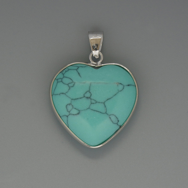 Heart pendant Turquoise (artificial), diameter 26×26mm ±, length 36mm ± in a silver-toned setting