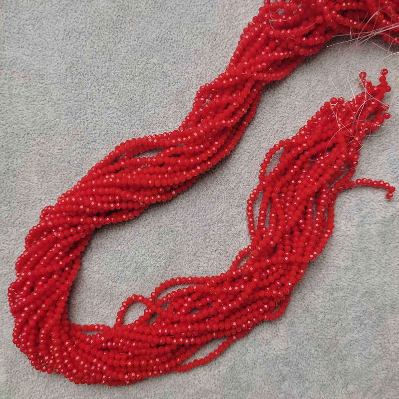 Beads Czech Crystal red faceted rondelle, diameter 3x2.5 mm, length 39 mm on thread