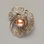 Accent Brooch with Yellow Bead, Golden Metal, 41×39 mm