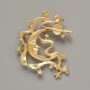 Moon Brooch-Pendant with White Crystals, Matte Gold Metal 43×51mm