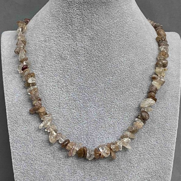 Rutilated Quartz Necklace - Hairy Rutile Quartz natural stone chip, 8x3 mm, length 46 cm