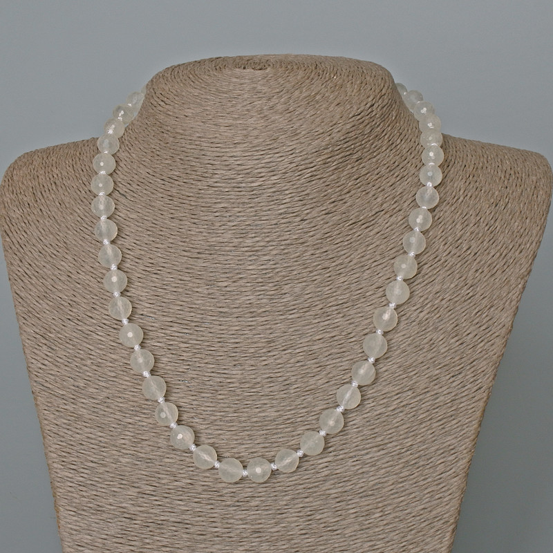 Necklace of mountain crystal, natural stone faceted bead, 8 mm diameter, 47 cm long