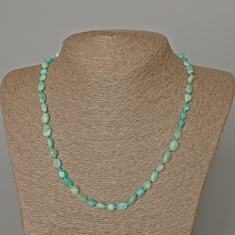 Larimar Necklace with Natural Larimar, Faceted Beads, 6x8 mm, 49 cm
