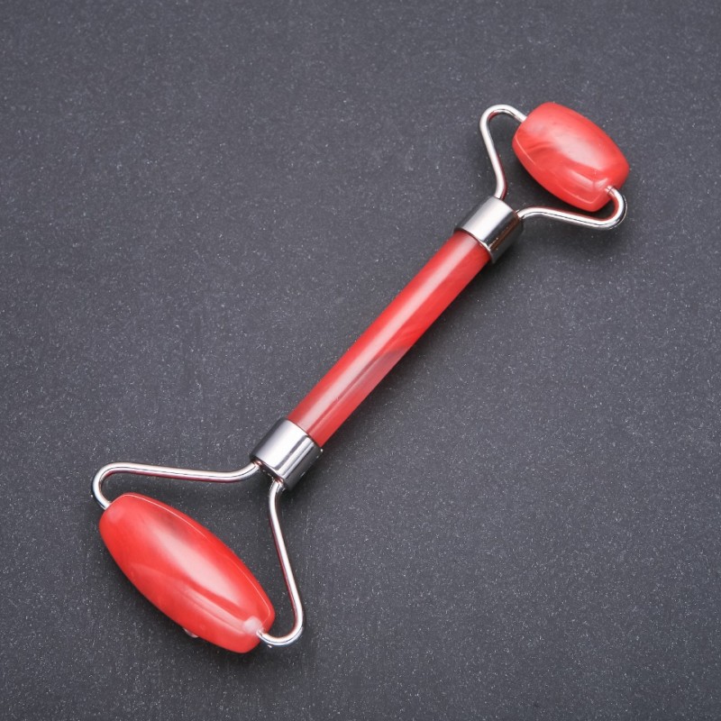 Two-sided tourmaline stone massager, 14.5 cm long, silver-colored metal