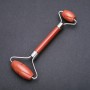 Aventurine Stone Massager, Golden Sand, Two-Sided, 14.5 cm, Silver Metal