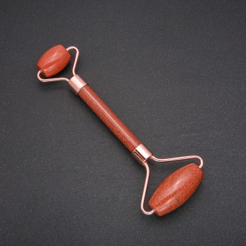 Aventurine Roller Massager 'Golden Sand', gold-colored metal, length 14.5 mm