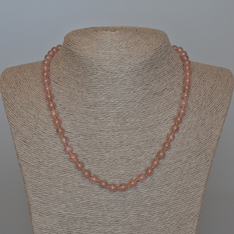 Strawberry Quartz Necklace, natural stone, smooth beads, diameter 6.5 mm, length 48 cm