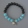 Shungite and Turquoise Bracelet (Individual) Smooth Beads, 10mm Diameter, 18cm Length, with Metal Accents (Stretch)