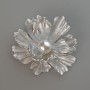Flower Brooch-Pendant, Gray Matte Enamel and White Bead, Silver-Tone Metal 46x43mm