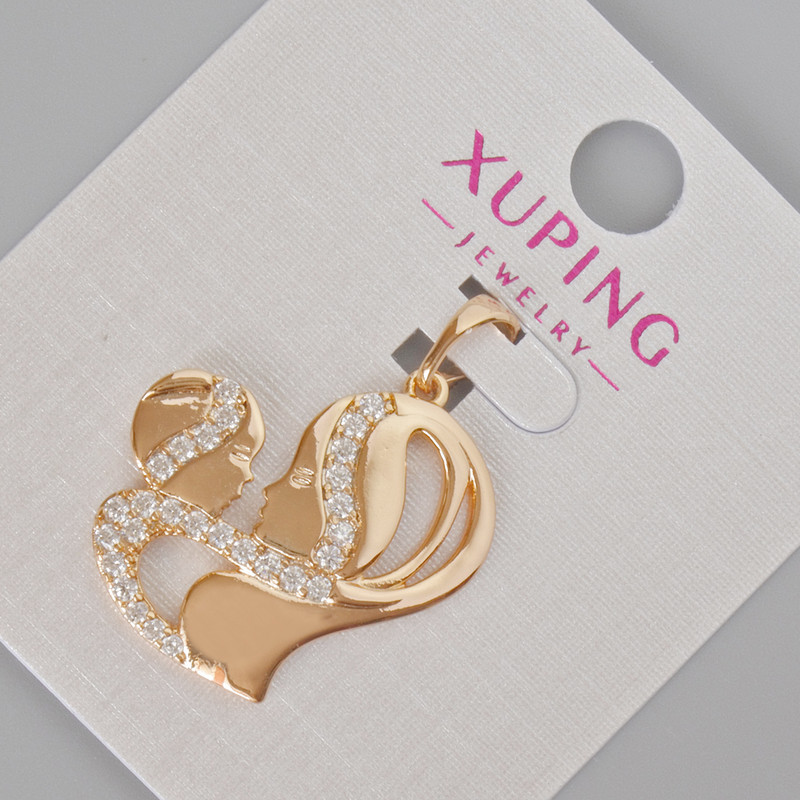 Xuping Pendant 'Mom with Baby' with White Crystals, Diameter 28×23 mm, ± 18K Gold Plating
