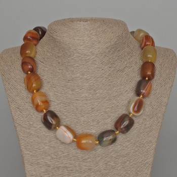 Brown Agate Natural Stone Necklace with Rectangular Bar Beads, 16x19 mm, Length 53 cm ±