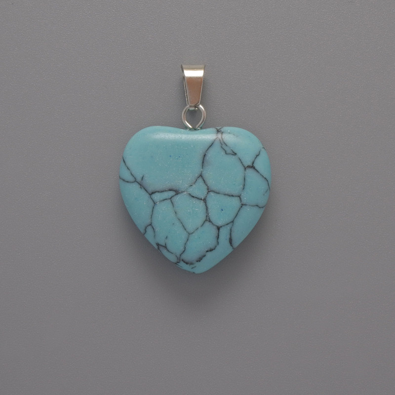 Pendant 'Heart' in Blue Turquoise, diameter 20 x 20 x 6 mm ±, length 28 mm ±