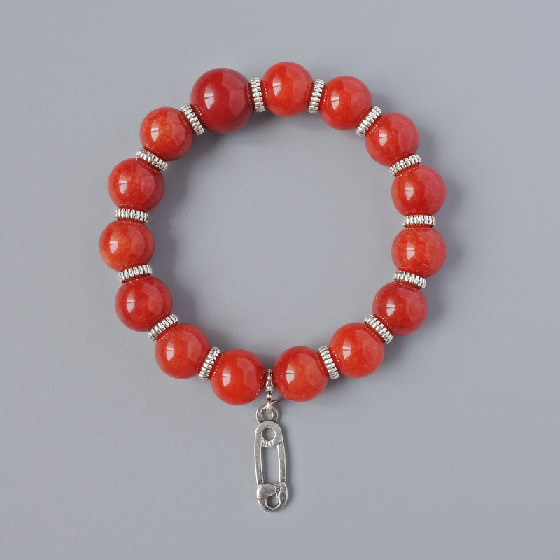 Bracelet Red Jasper (pressed), diameter 12mm, length 18cm (stretch) with metal inserts