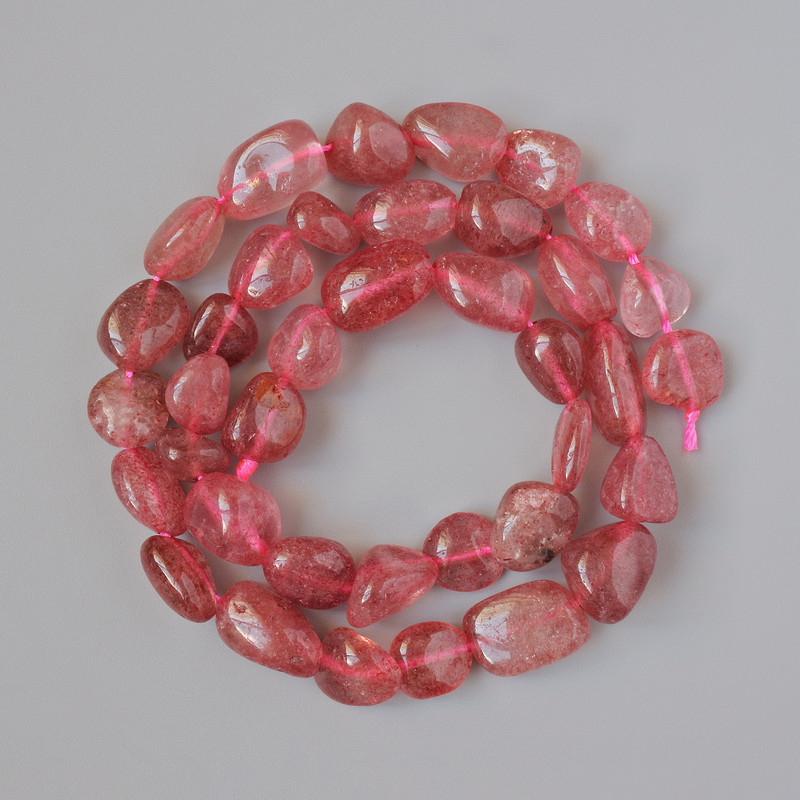 Strawberry Quartz Beads, natural stone, faceted, diameter 9x10 mm, length 41 cm on thread
