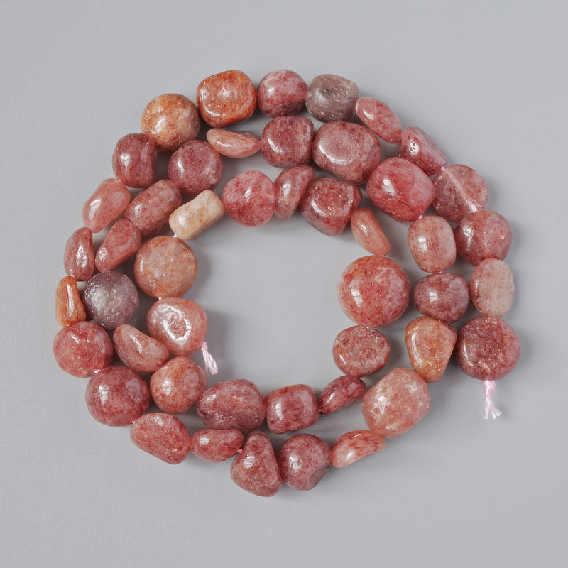 Strawberry quartz beads, natural stone, faceted, diameter 9-10 mm, length 41 cm ± on thread