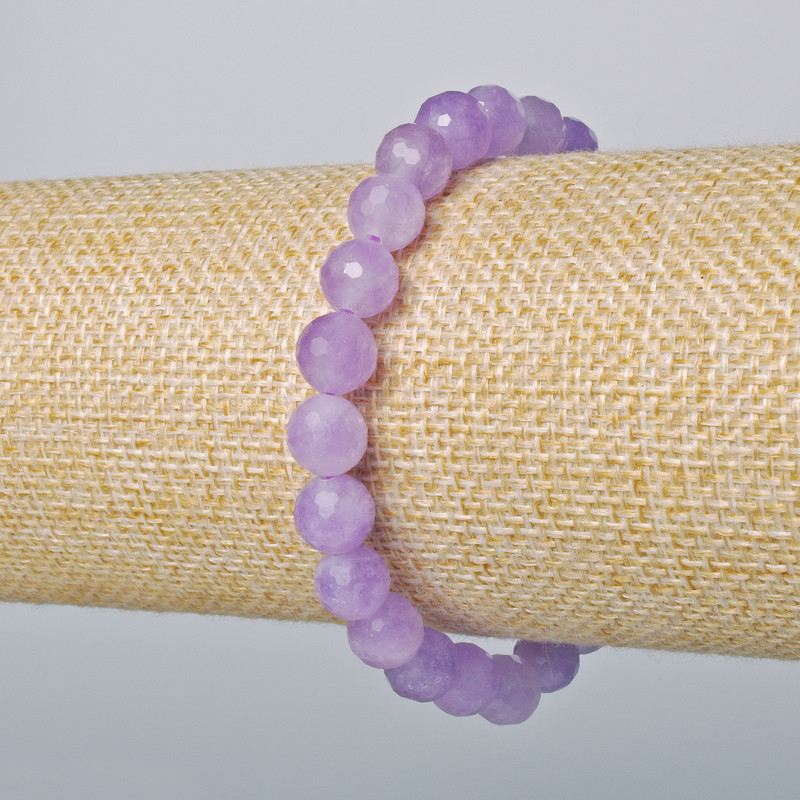 Bracelet Lavender Amethyst natural stone faceted bead, diameter 8mm, length 18cm (stretch)