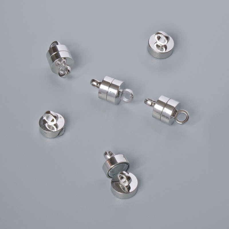 Magnetic clasp, 11x5 mm, silver metal color, 1 piece
