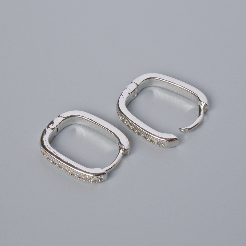 Congo ear wires with white crystals, silver-tone metal, 16x13x3 mm, pair
