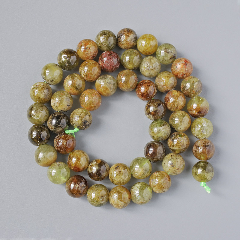 Grossular Beads (Green Garnet), Natural Stone, Smooth Round Beads, 8 mm Diameter ±, Length 39 cm ± on a Cord
