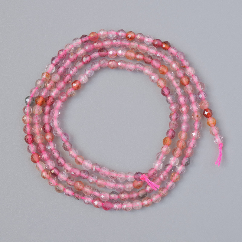 Beads of natural tourmaline, faceted round beads, 2 mm diameter, 39 cm length on thread