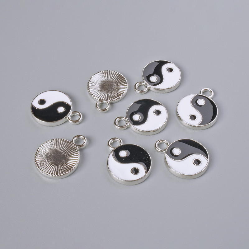 Pendant finding 'Yin Yang', size 15.5×12 mm, hole diameter 2.4 mm, Pack: 8 pcs ±, silver-colored metal