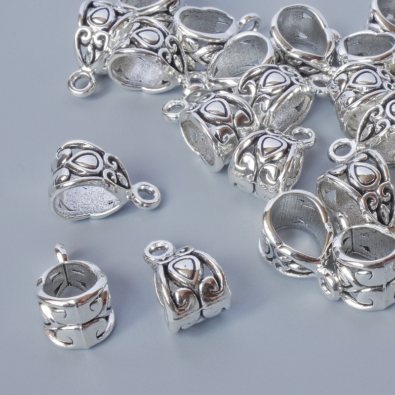 Pendant Bail, size 8×7.5 mm, hole diameter 1.8 mm, 7.3×5.7 mm, length 13 mm, packaging 24 pcs, silver-colored metal