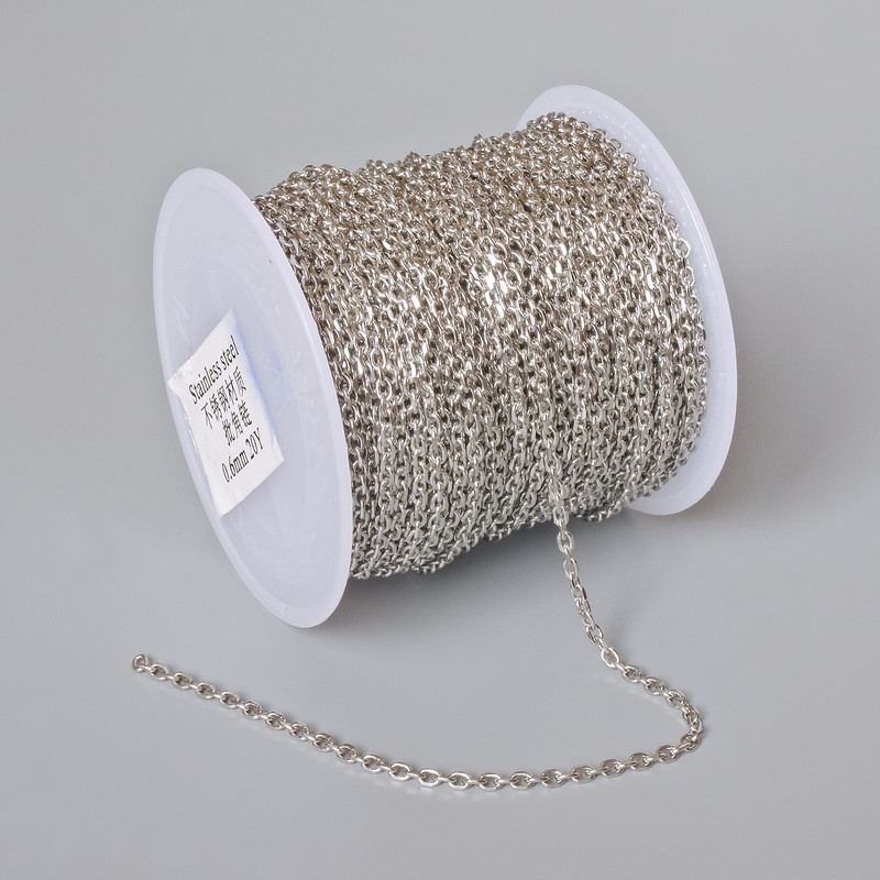 Bobbin chain for jewelry, thickness 2.5 mm, length 18 m, stainless steel