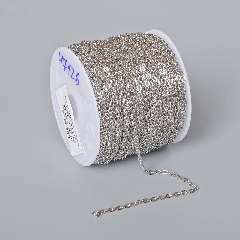 Bobbin chain for jewelry, thickness 1.6 mm, length 18 m, stainless steel