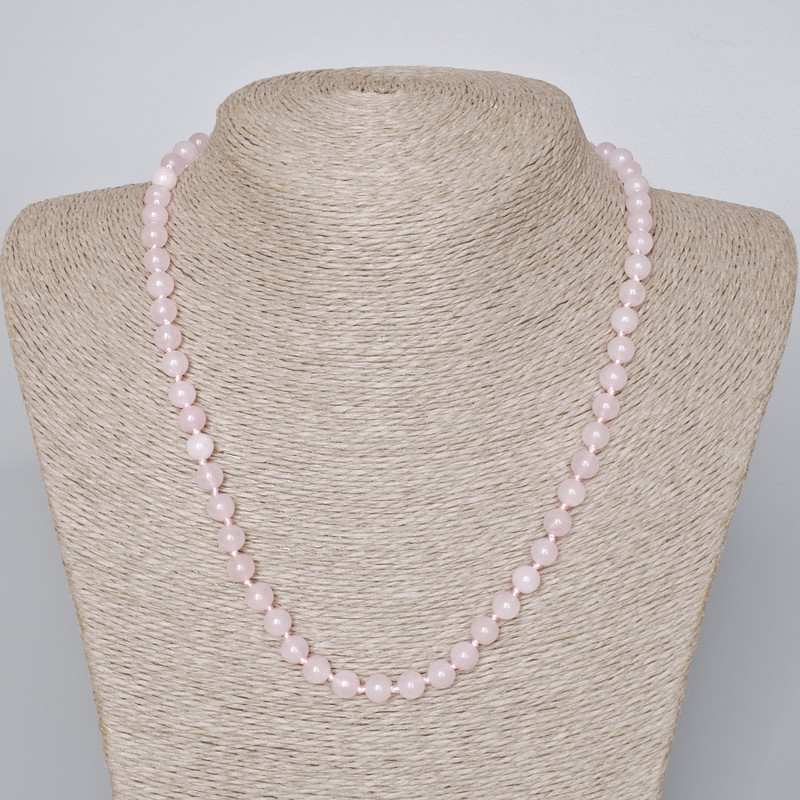 Rose Quartz Necklace - Natural Stone, smooth beads, diameter 6.5 mm ±, length 47–49 cm ±
