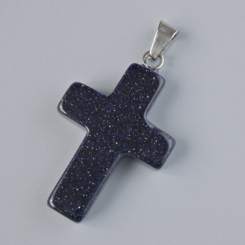 Cross Pendant with Aventurine Night of Cairo (synthetic) stone, 25×18 mm diameter, 34 mm length