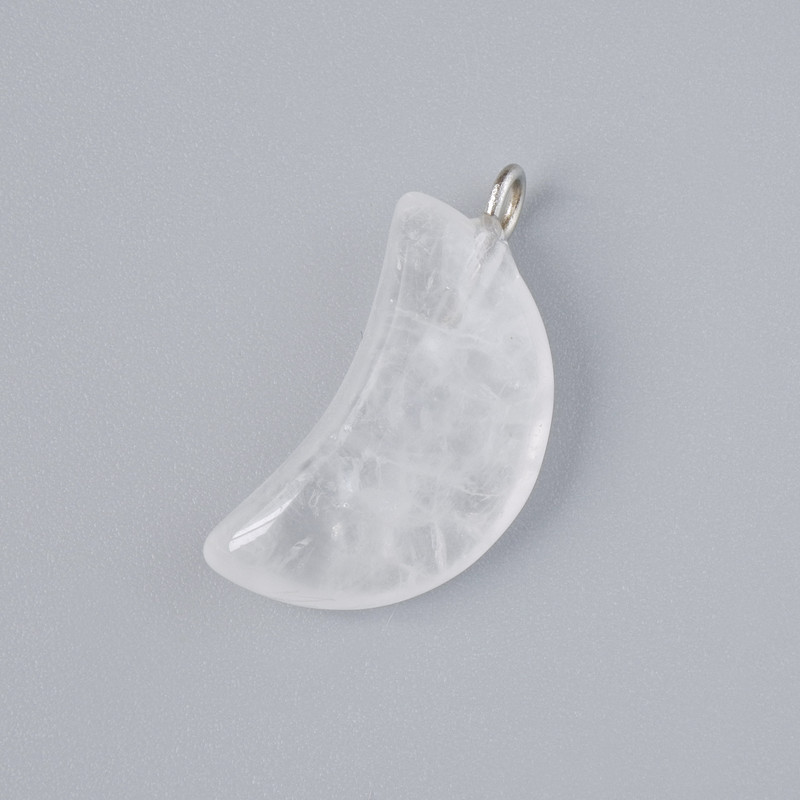 Pendant 'Moon' Rock Crystal natural stone, diameter 17x10 mm, length 25 mm ±