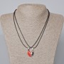 Pair of Heart Pendants on a Magnet, red enamel, silver-tone metal 20, 5x17, 5 mm + -, length 45-50 cm
