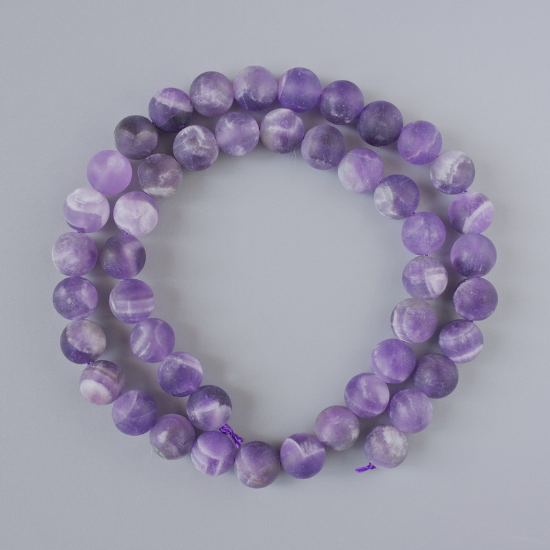 Matte Amethyst Beads, Natural Stone, Smooth Round Beads, Diameter 8.5 mm, Length 37 cm on a Thread