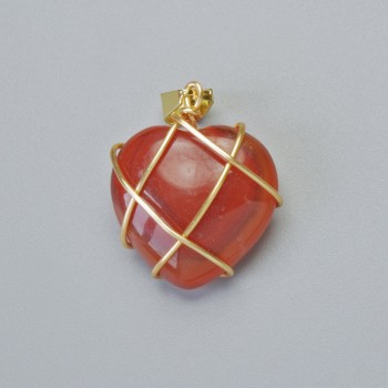 Clearance! Heart Pendant with Carnelian in a Golden Woven Setting, diameter 20×20 mm, length 30 mm ±
