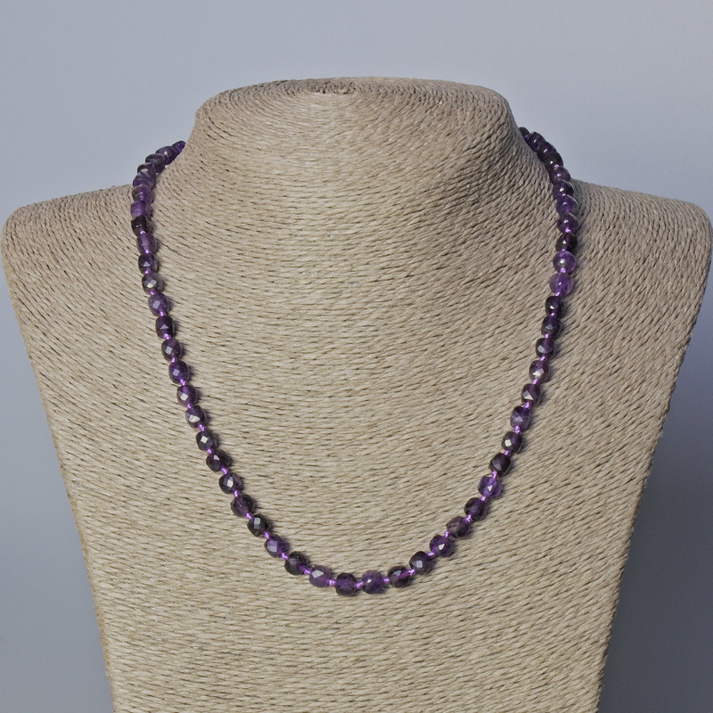 Amethyst Necklace with natural stone, faceted cube beads, diameter 5 mm, length 45-49 cm