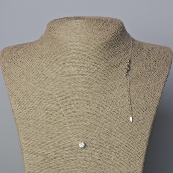 Pendant with white crystal, diameter 6.5 mm, on a thin cord with a clasp, Xuping Rhodium, thickness 0.8 mm, length 45-50 cm