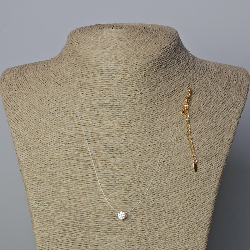 Pendant with White Crystal, Xuping 18K Gold Plating, diameter about 6 mm, thickness 0.8 mm, length 45–50 cm