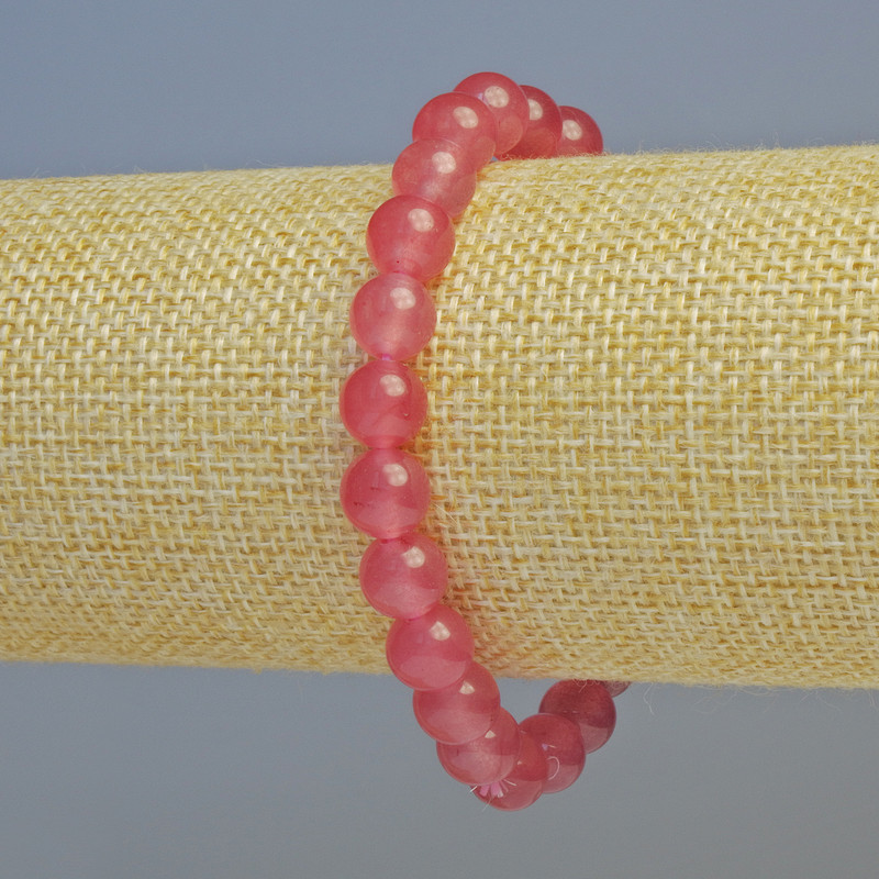 Strawberry Quartz Bracelet (Synthetic) Smooth Bead, 8 mm ±, Stretch, 18 cm long