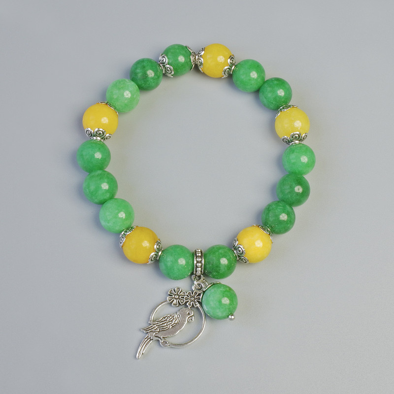 Chrysoprase and Citrine Bracelet, Smooth Beads, 10mm Diameter ±, Stretch, 18cm Length ±, with Metal Inserts