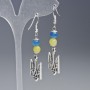 Earrings 'Coat of Arms', diameter 15 mm ± with Citrine and Aquamarine beads, bead diameter 6.5 mm ±, length 60 mm ±, silvery metal color