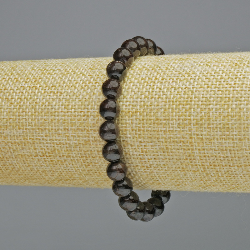 Garnet Natural Stone Bracelet, Smooth Beads, 8mm Diameter (Stretch), 18cm Length