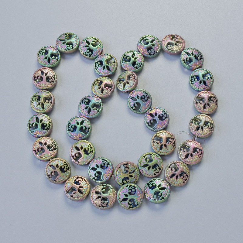 Hematite Beads 'Tree' Matte Chameleon, diameter 12.5×4.5 mm, length 41 cm on a thread
