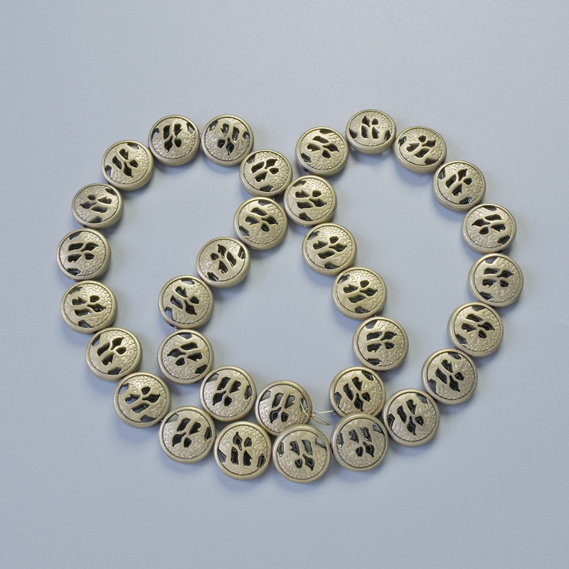 Hematite beads, matte light-gold color, diameter 12×4.5 mm, length 41 cm on a thread