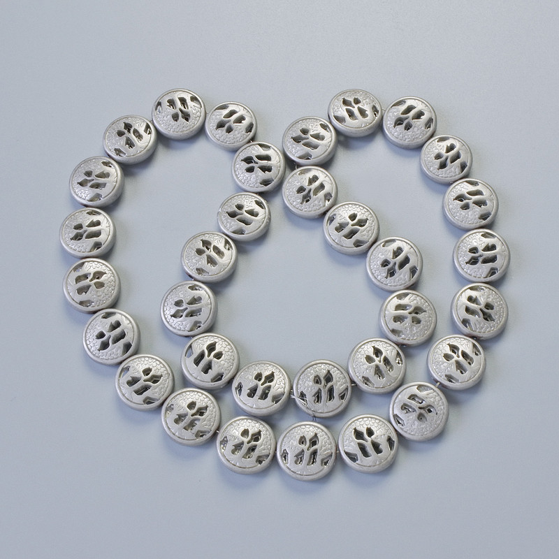 Hematite Beads, Matte Silver Color, Diameter 12×4.5 mm, Length Approximately 41 cm on Thread