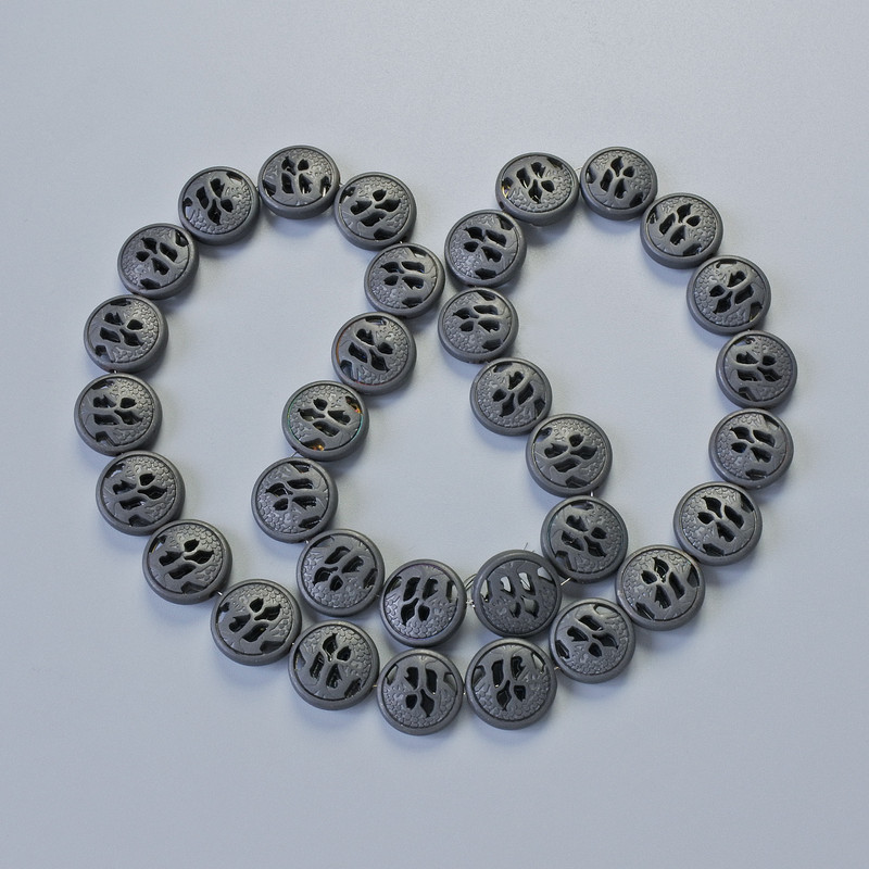 Matte Black Hematite Beads, diameter 12x4.5 mm, length 41 cm on thread
