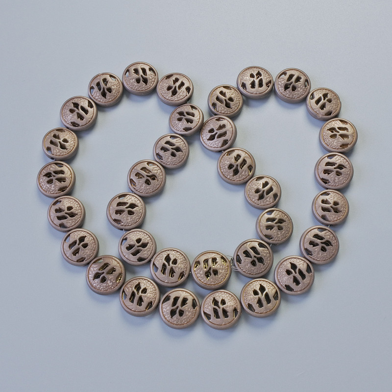 Hematite beads, matte bronze color, diameter 12×4.5 mm, length about 41 cm on thread